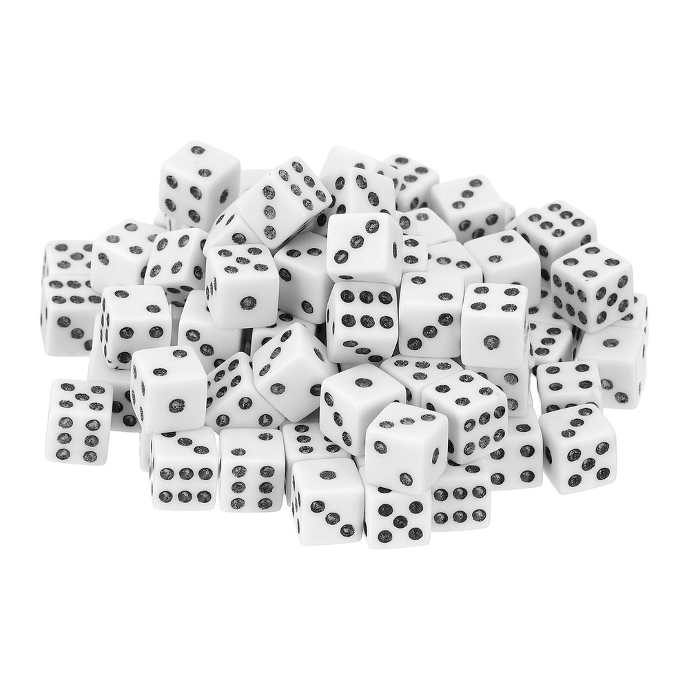 100pcs Mini Dice, 8mm/0.31" Square Dice with Acrylic Game Dots, White/Black