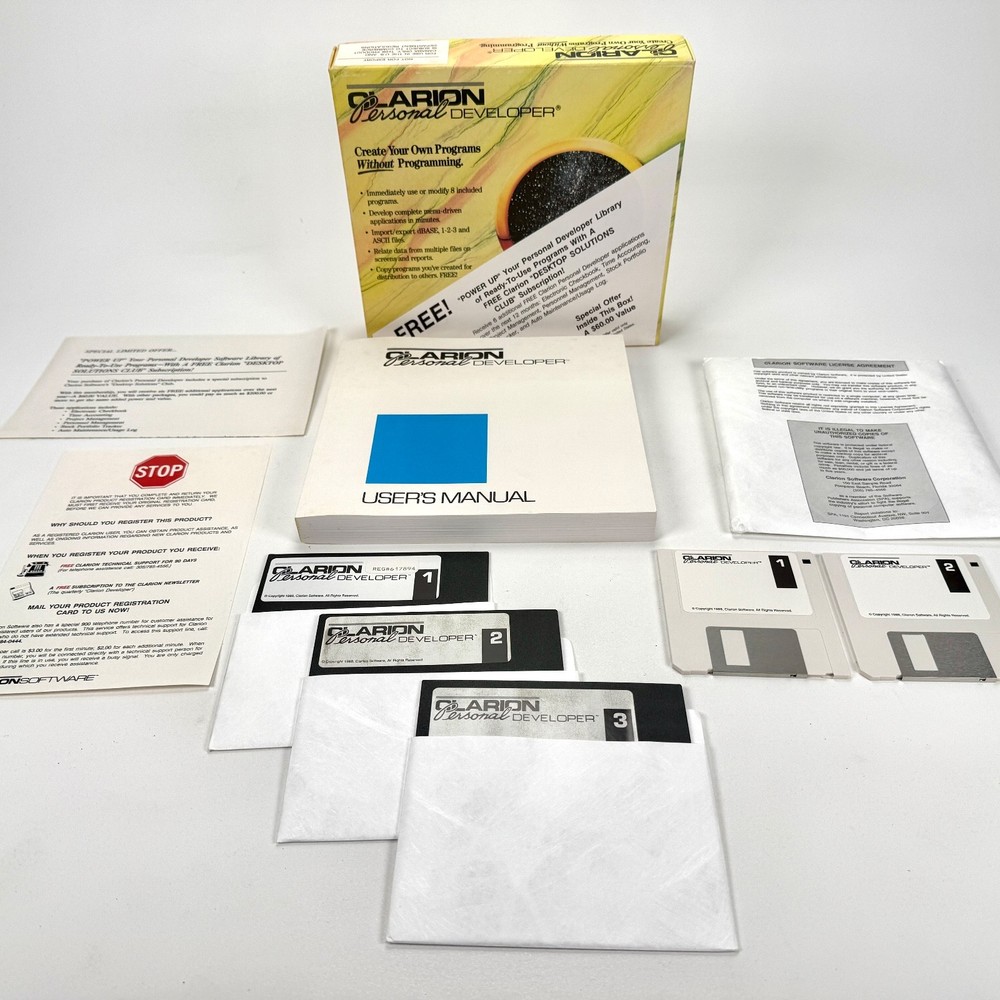 Clarion Software Personal Developer Programs Without Programming Vintage