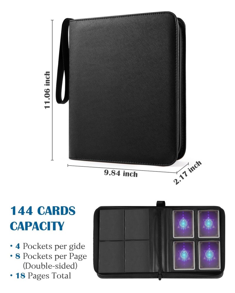 Top Loader Binder 4 Pocket for 144 Toploaders, Side Loading Toploader Binder ...