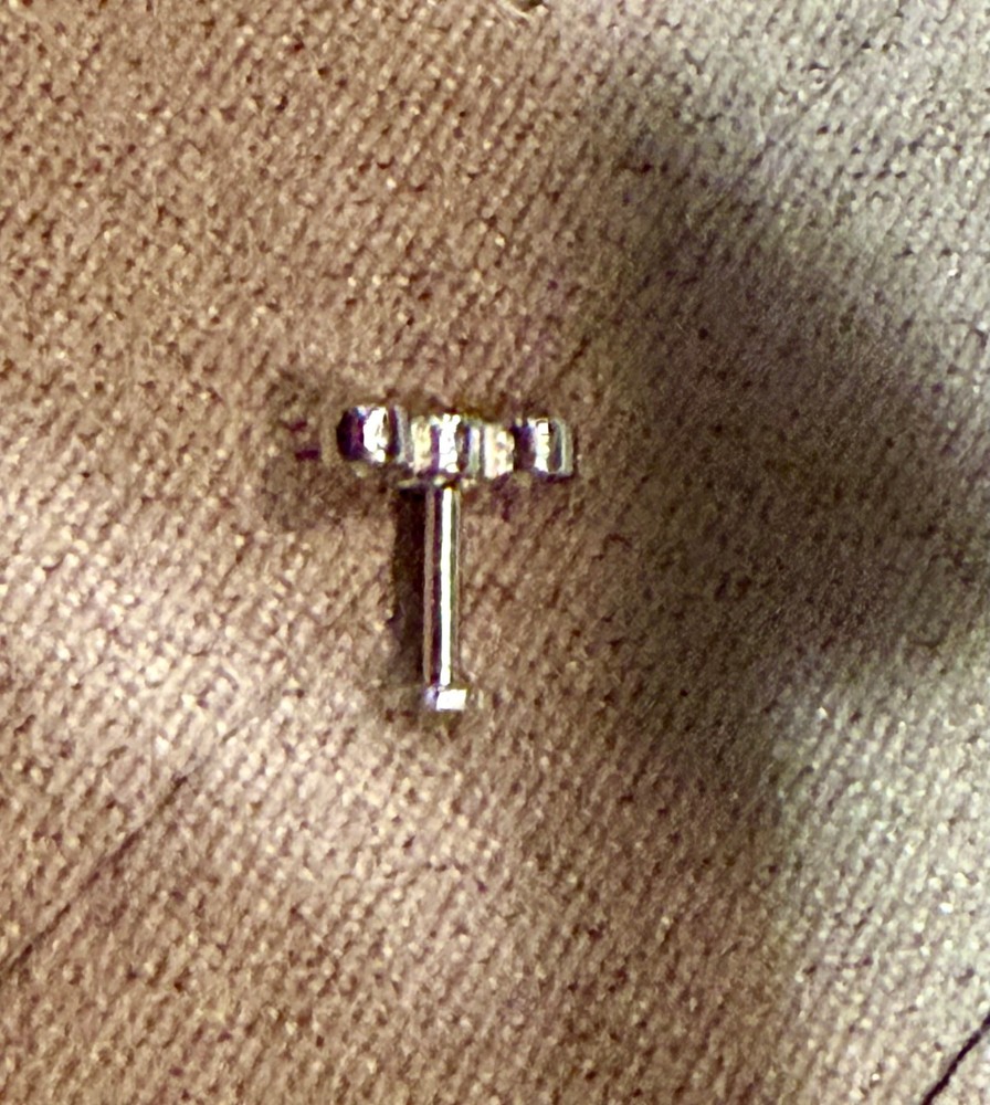 Estella Triple CZ Flat Back Stud Earring Milgrain In Solid 14k White 5 mm Back