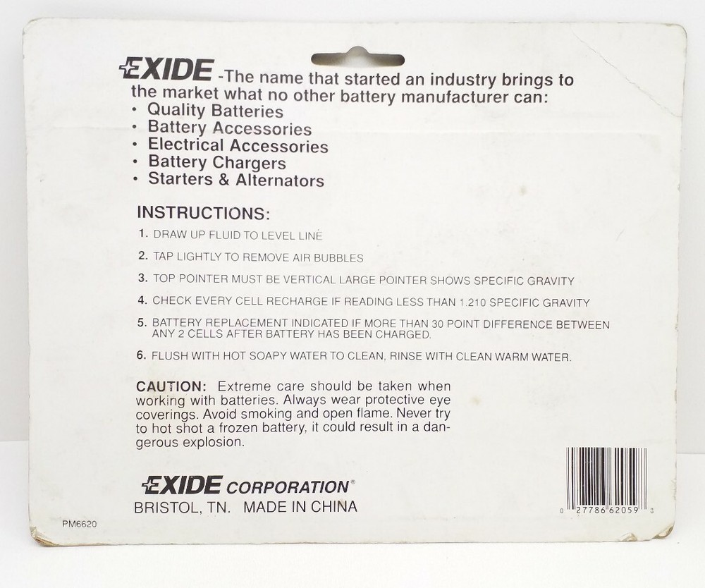 7062059 Exide - Mechanics Quality Battery Tester Hydrometer