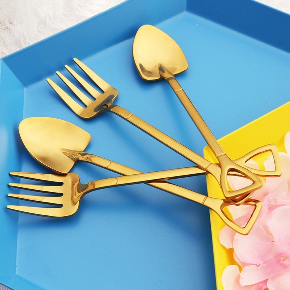 Tableware Spoon Set Tools Coffee Dessert Fruit Kitchen Pitchfork Retro