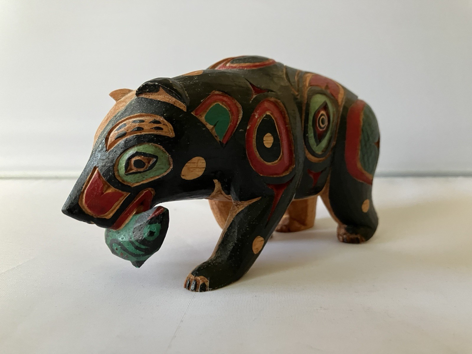 Pacific Northwest Salish Bear with Fish Carving First Nation Tribal Art