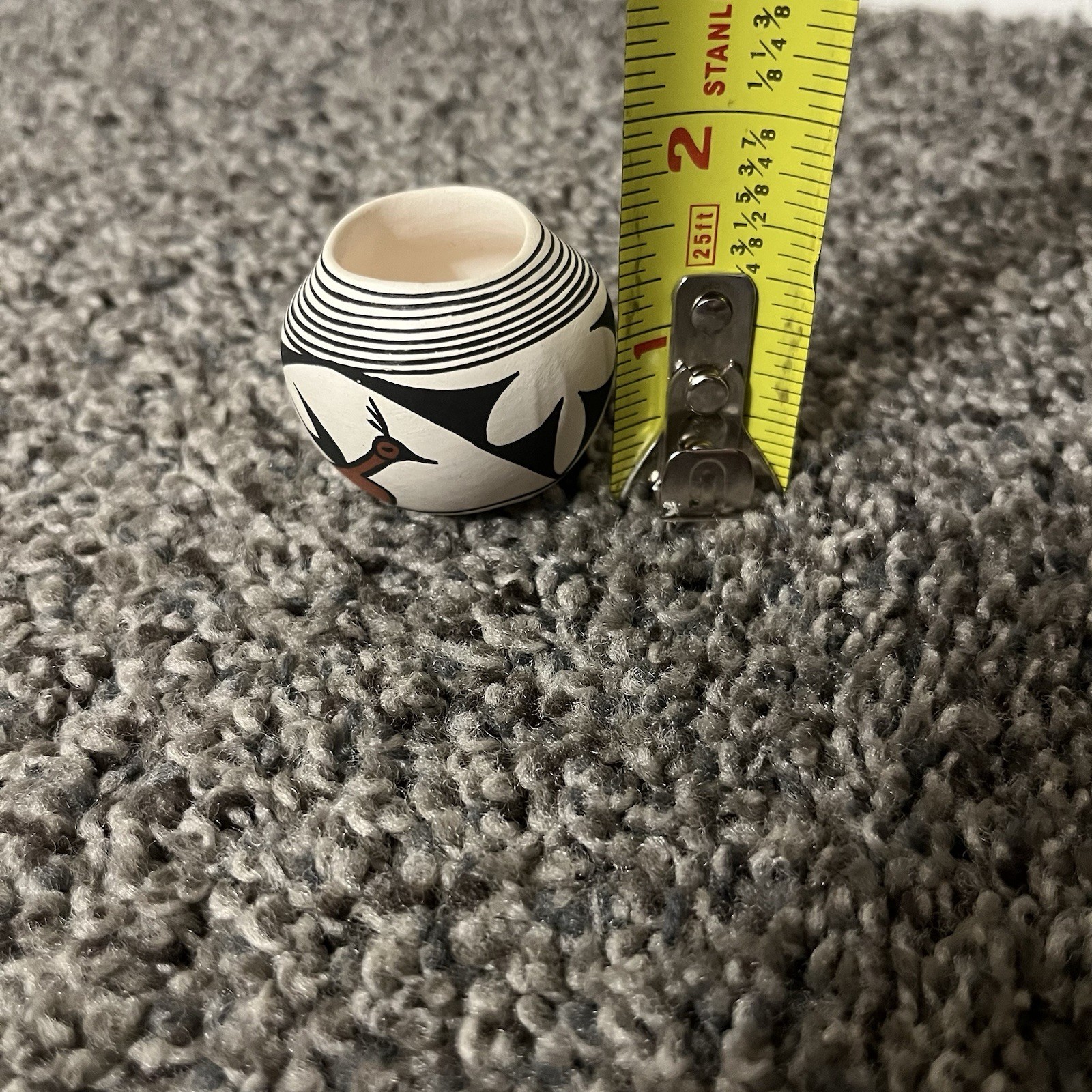 Laguna New Mexico Small Native American Pottery Signed V Pino 2”x 1.5” Vase Bird