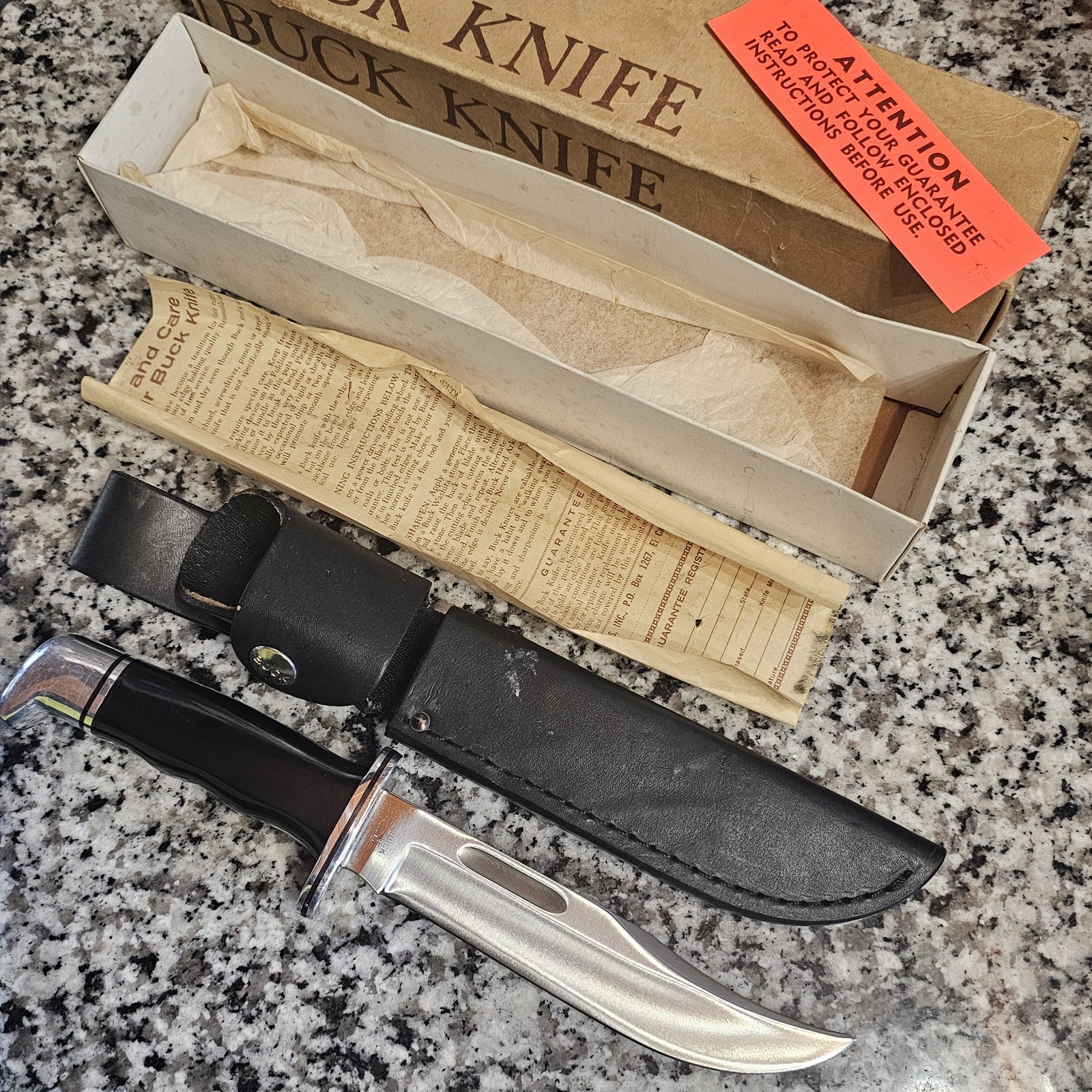 NEW NOS Vintage 10 1/2" 1972-1985 BUCK # 119 Knife w/ Sheath & 118 Box Papers