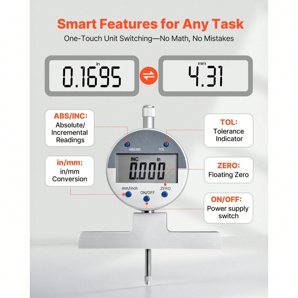 Micrometer Set, Digital Outside LCD Screen, In/Mm Switch, Carbide Tip