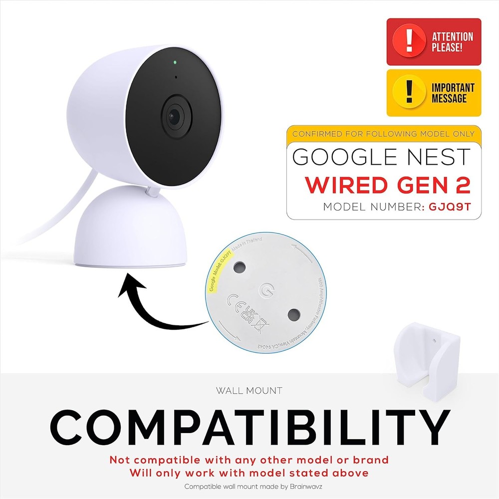 Wall Mount for Google Nest Wired 2nd Generation Security Camera - Adhesive & ...