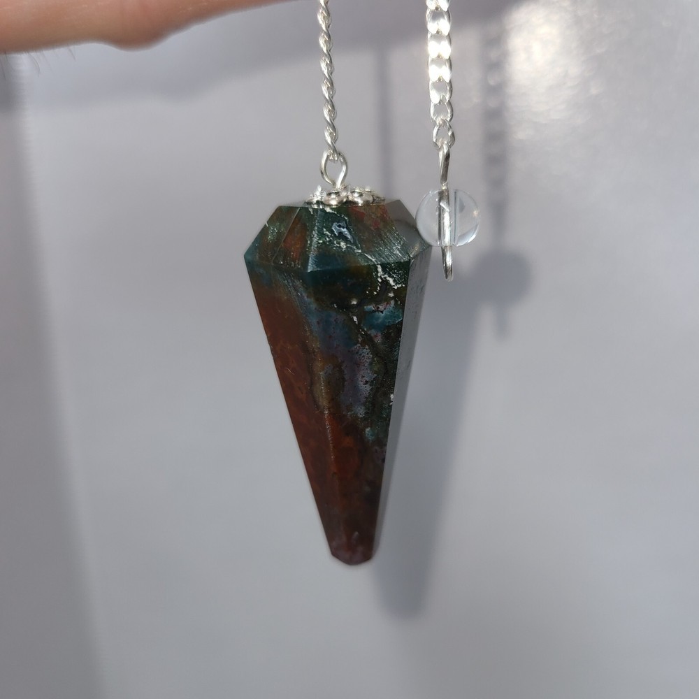 Bloodstone Faceted Cone Crystal Dowsing Pendulum Divination Tool