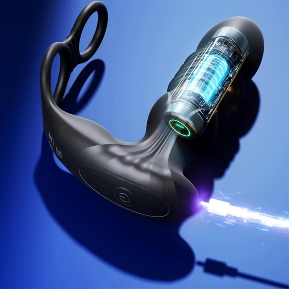 Prostate Massager Anal Vibrator Thrusting Vibrating with Cock Ring Butt Plug APP