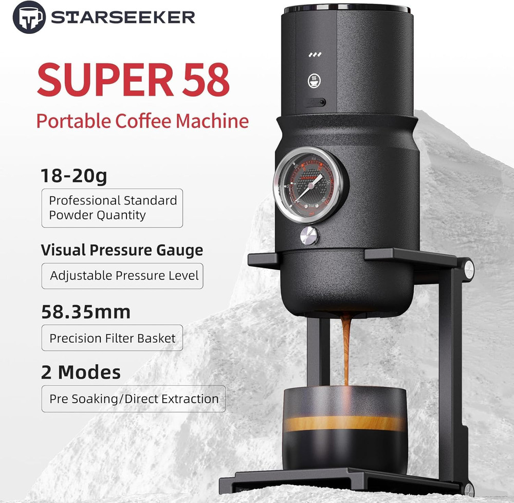 Super58 Portable Espresso Maker - USB-C, Adjustable Pressure, Black