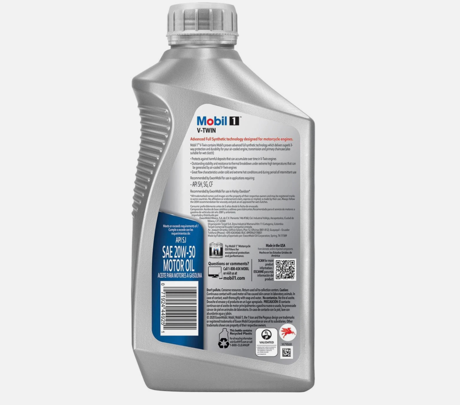 Mobil 1 V-Twin Full Synthetic Motorcycle Oil 20W-50, 6/1Qt Case FREESHIPPING!!