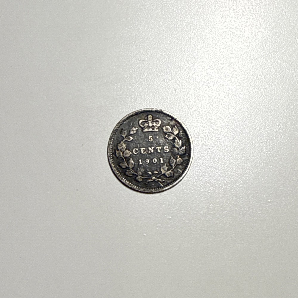1901 Canada 5 Cent Coin Silver! Fine
