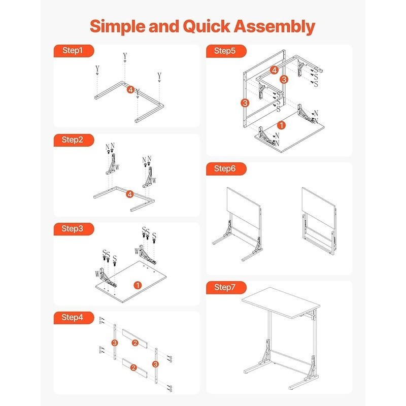 Foldable C Shaped Side Table Space Saving Portable End Stand Adjustable Legs New