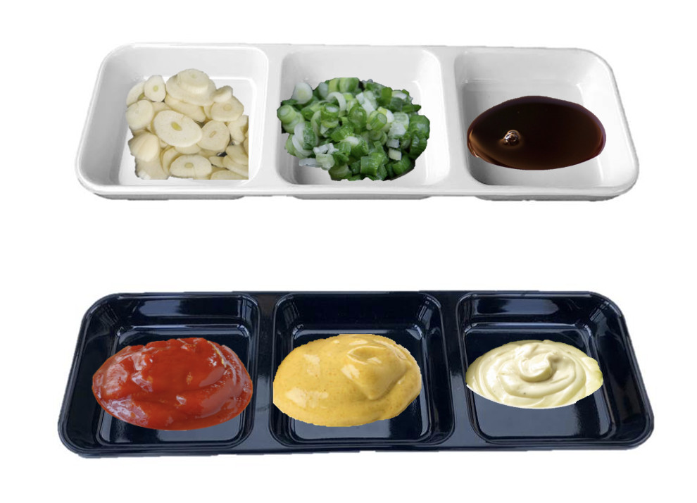 Rectangular 3-Compartment Divided Sauce Plate Dish Condiments Seasoning Melamine