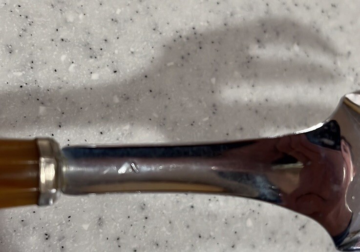 Vintage Butterscotch Bakelite~Catalin Handle Serving Fork 8.5” MCM Kitsch