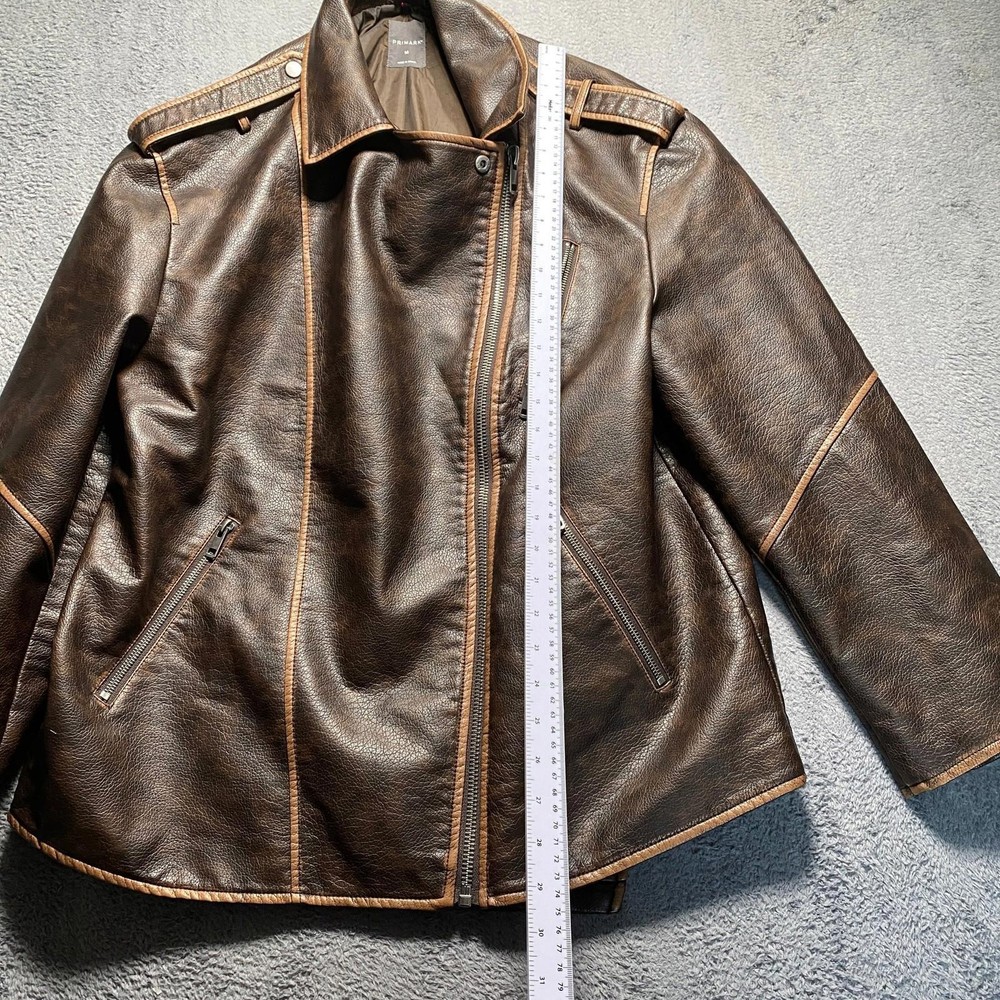 PRIMARK Jacket Medium Brown Men's Zip Biker Style Motorcycle
