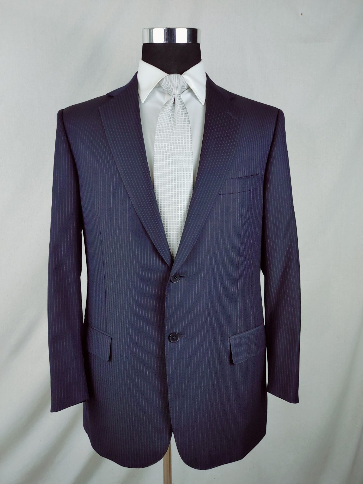 Ermenegildo Zegna Suit Jacket 42/44R Navy Blue Wool Pinstripe Italy Working Cuff