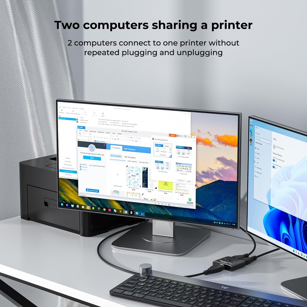 USB 3.0 BiDirectional Switch 2 In 1 Out Switcher 2 Computer Share Printer