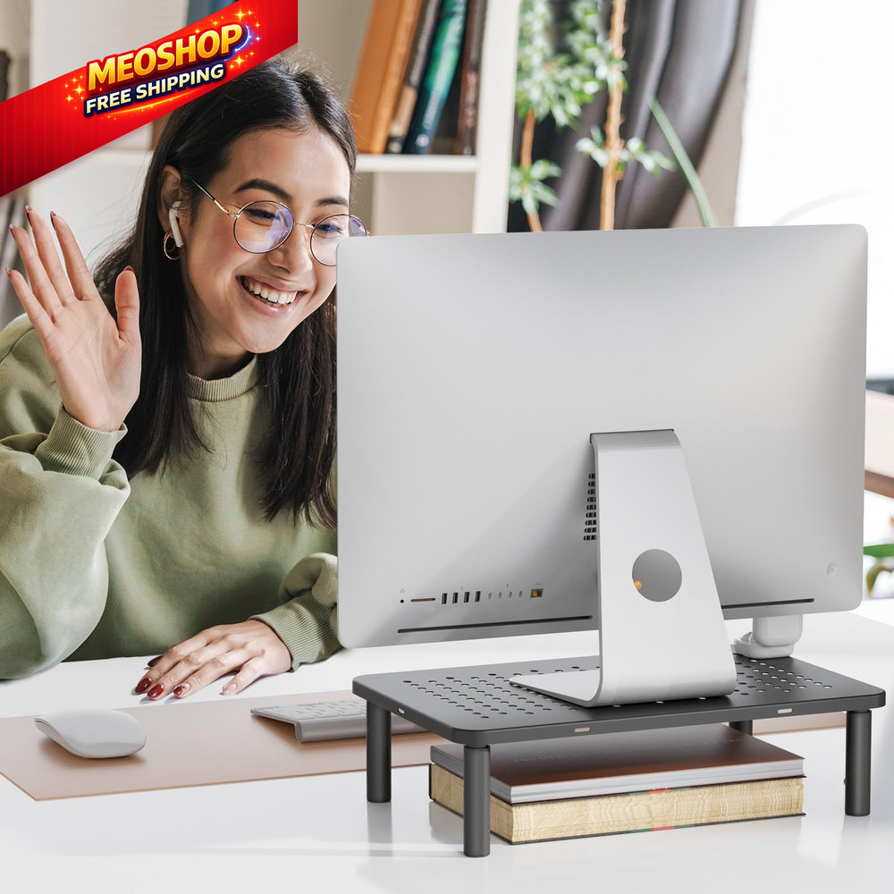 WALI Computer Monitor Stand for Desk, Adjustable Laptop Riser, Basic, Black
