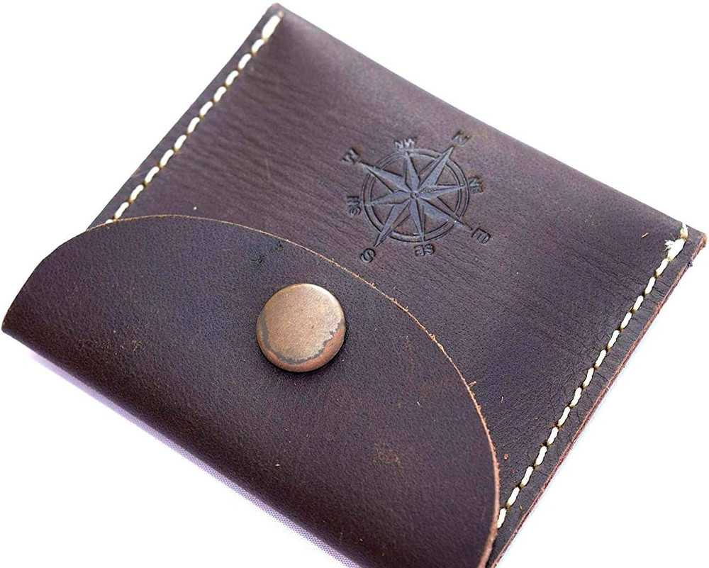 Handmade Nautical Brass Push Open Compass on Chain with Leather Case, Pocket Com