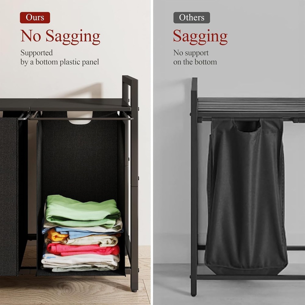 Laundry Basket Organizer Laundry Hamper W/ Shelf & 2 Pull-Out Removable Bags