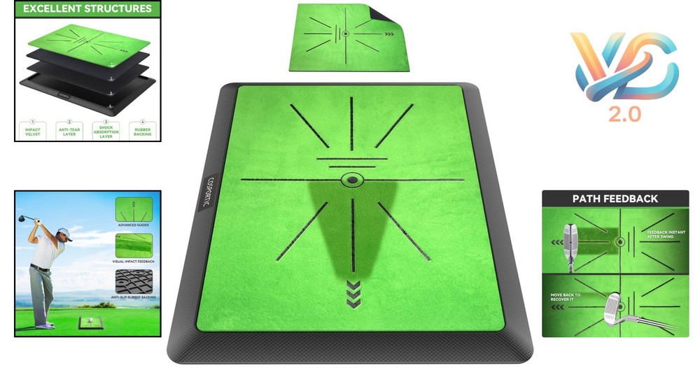 Golf Hitting Mat with Swing Path Feedback Rubber 16x12 Inches