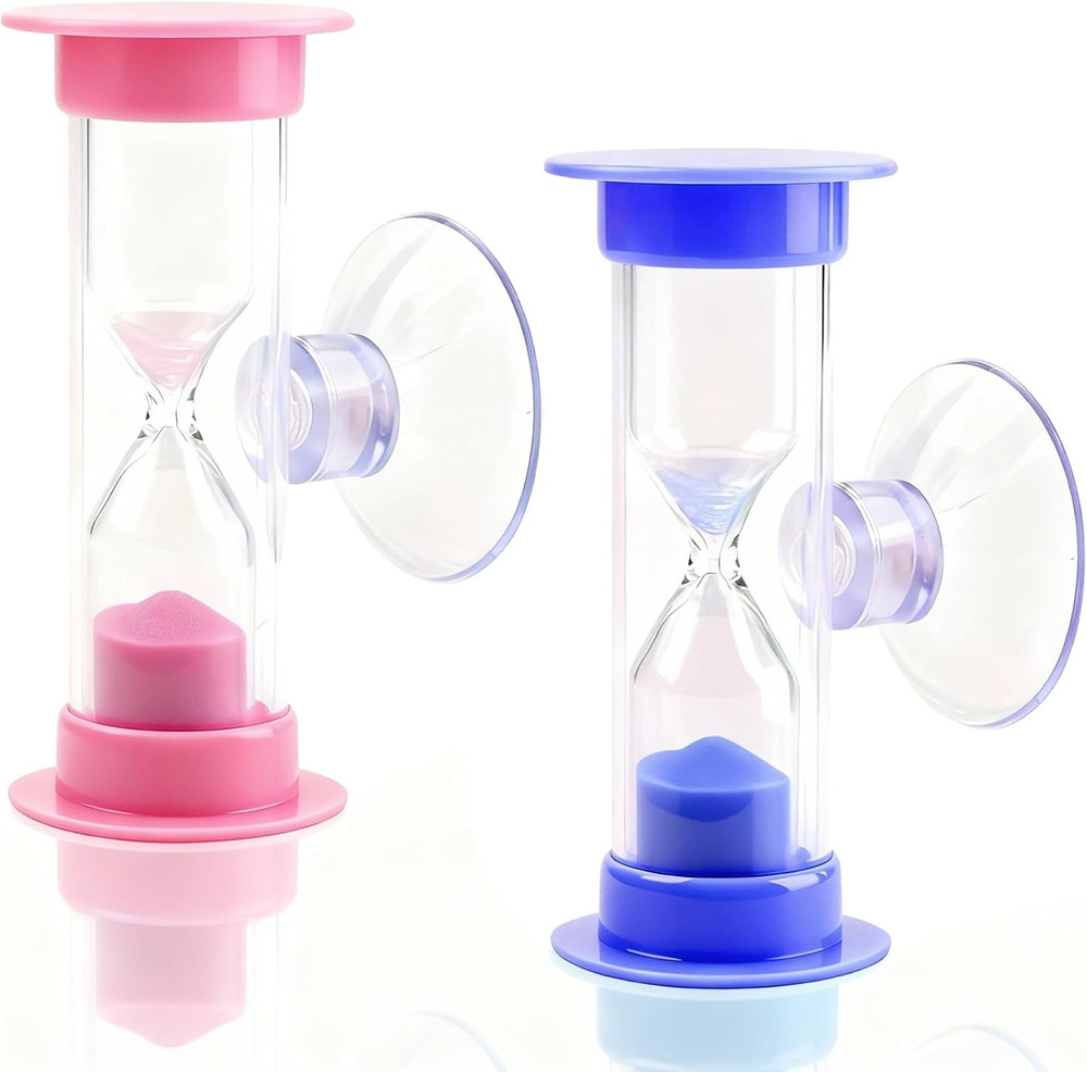 2 Pack 2 Minute Sand Timer with Suction Cup Unbreakable Kids Toothbrush Timer