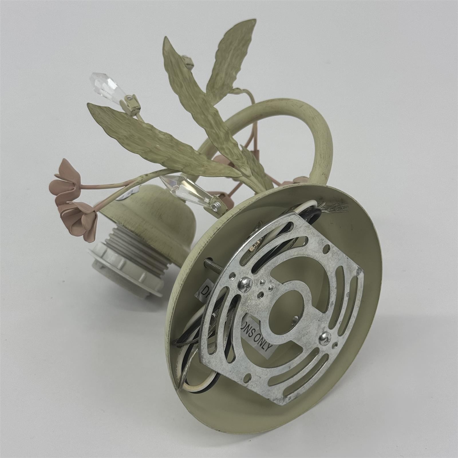 Tole Electric Wall Sconce Green With Pink Flowers Green Leaves Crystals