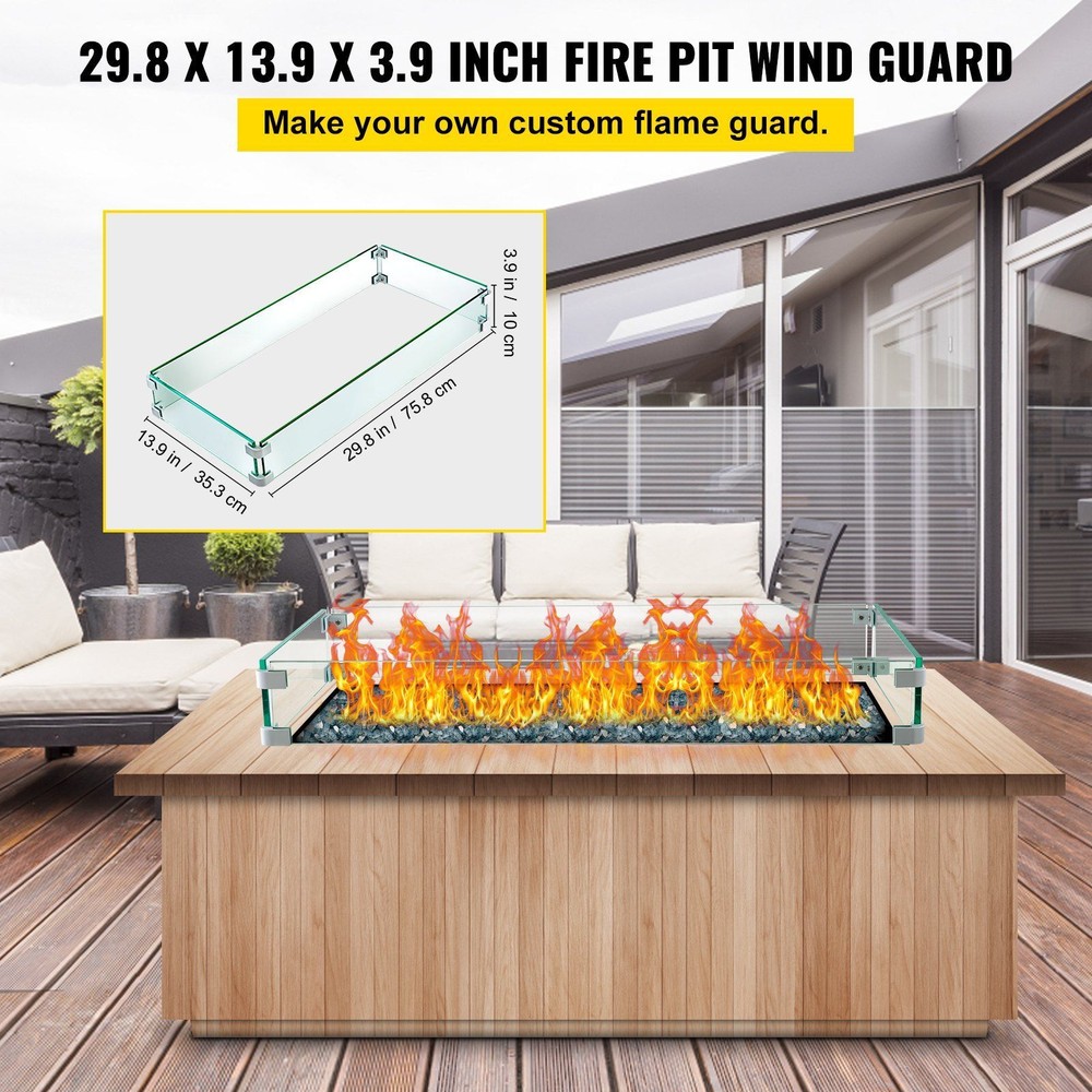29.5" Glass Wind Guard for Fire Pit with Stable Frame Weatherproof Durable