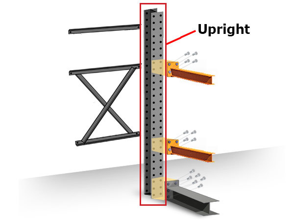 Structural Cantilever Racking Uprights - 16' Heavy Duty Double Sided Upright