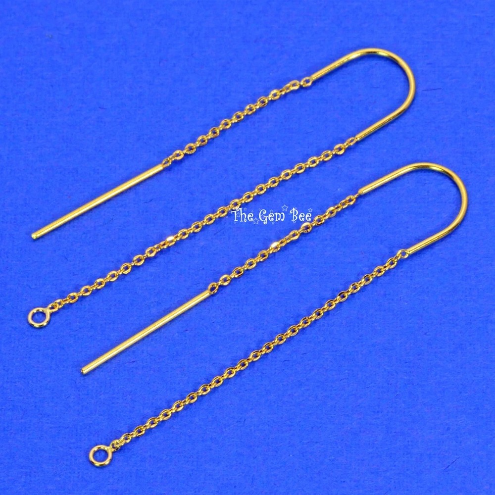 18K Solid Yellow Gold Ear Thread Earwire with loops 1.85 Inch Length