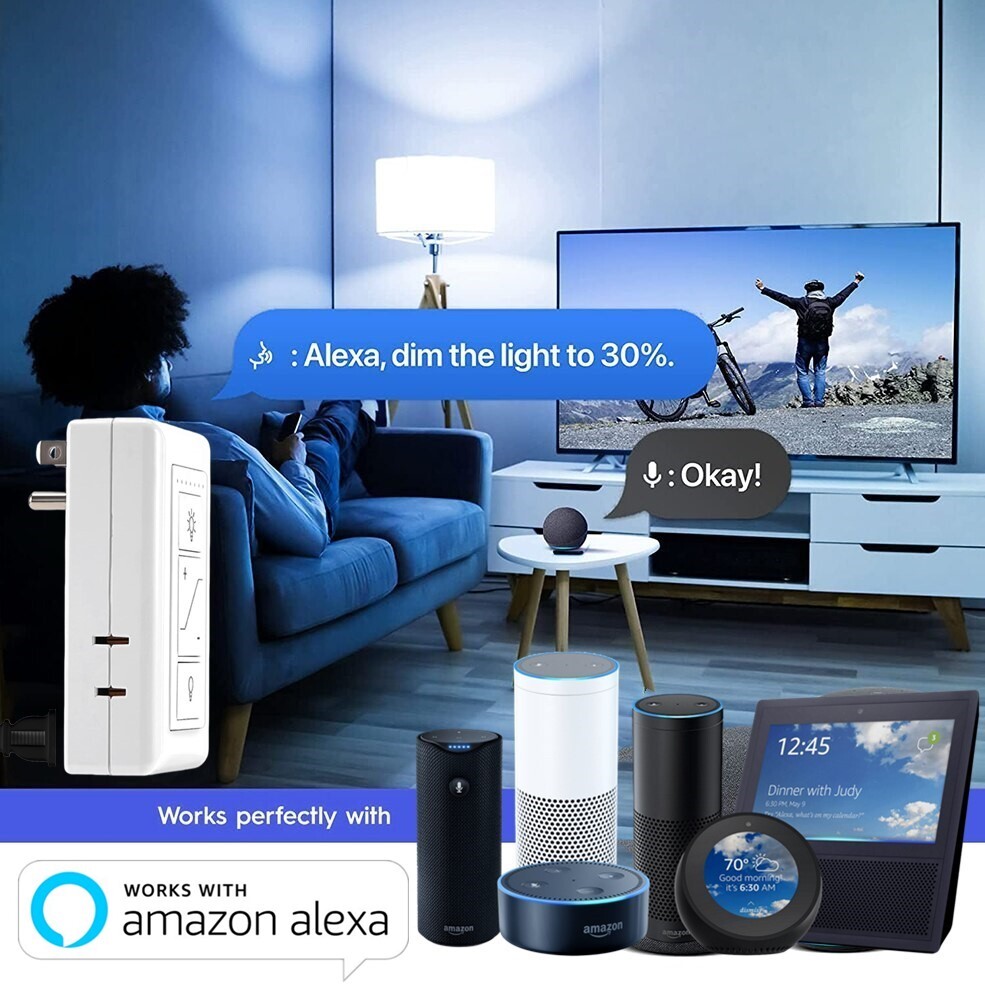Smart Lighting Lamp Dimmer, Plug in Dimmer Outlet with Pico Remote Work Alexa