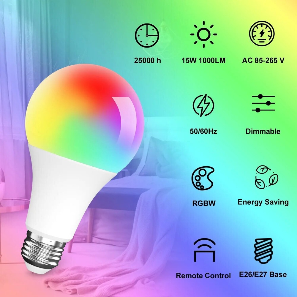 2Pcs E26 RGB RGBW LED Light Bulb Multicolor Changing Magic Lamp w/Remote Control