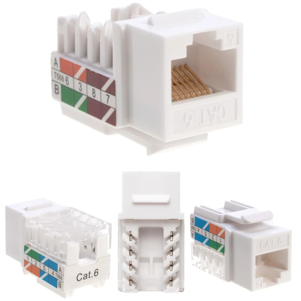 Cat6 White Keystone Jack 45 Degree Punch Down Network Connector Multi-Pack - 100