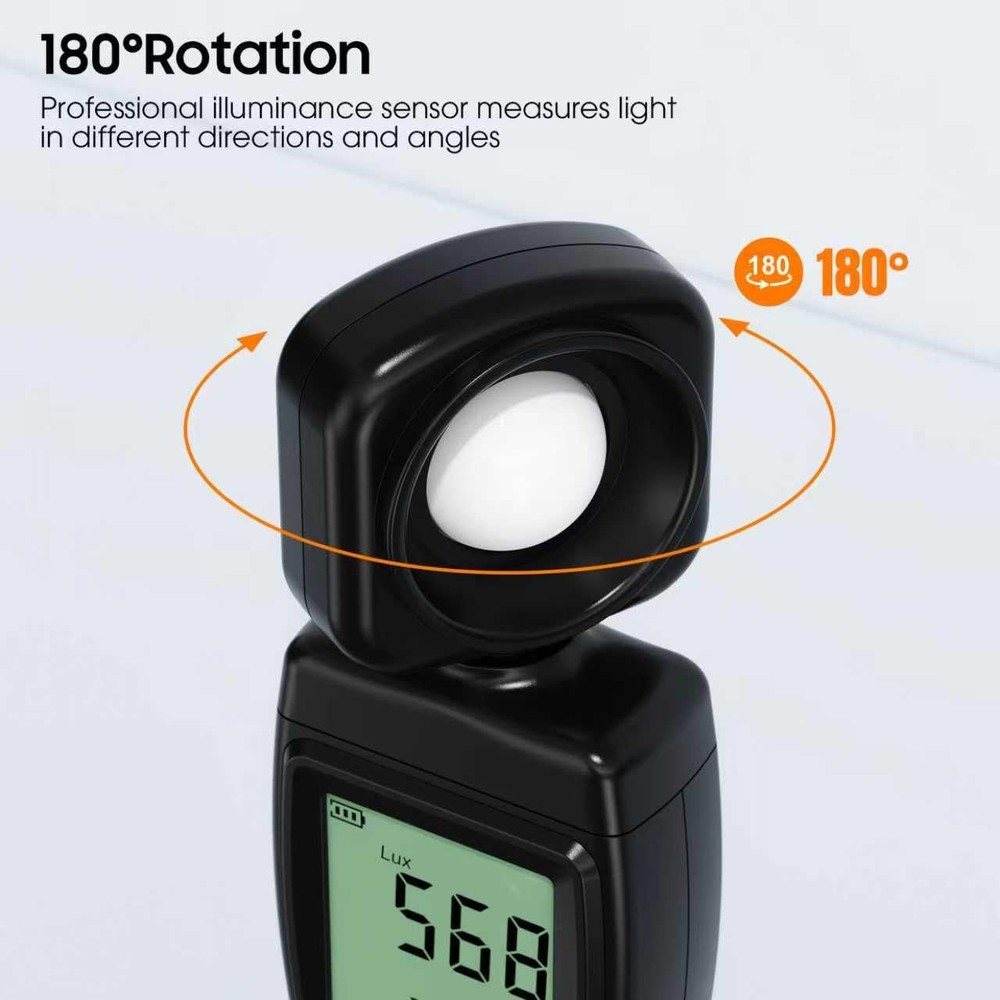 Digital Illuminance Light Meter, 0~200,000 Lux Range with 180º Rotating Senso...