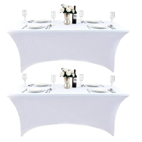 2-Pack 8ft Spandex Table Covers for Rectangle Folding 8-foot | 2-pack White