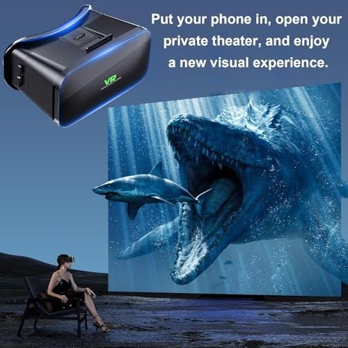 3D VR Headset for iPhone & Android, Adjustable Anti-Blue Light Glasses, 4.5"-6.7