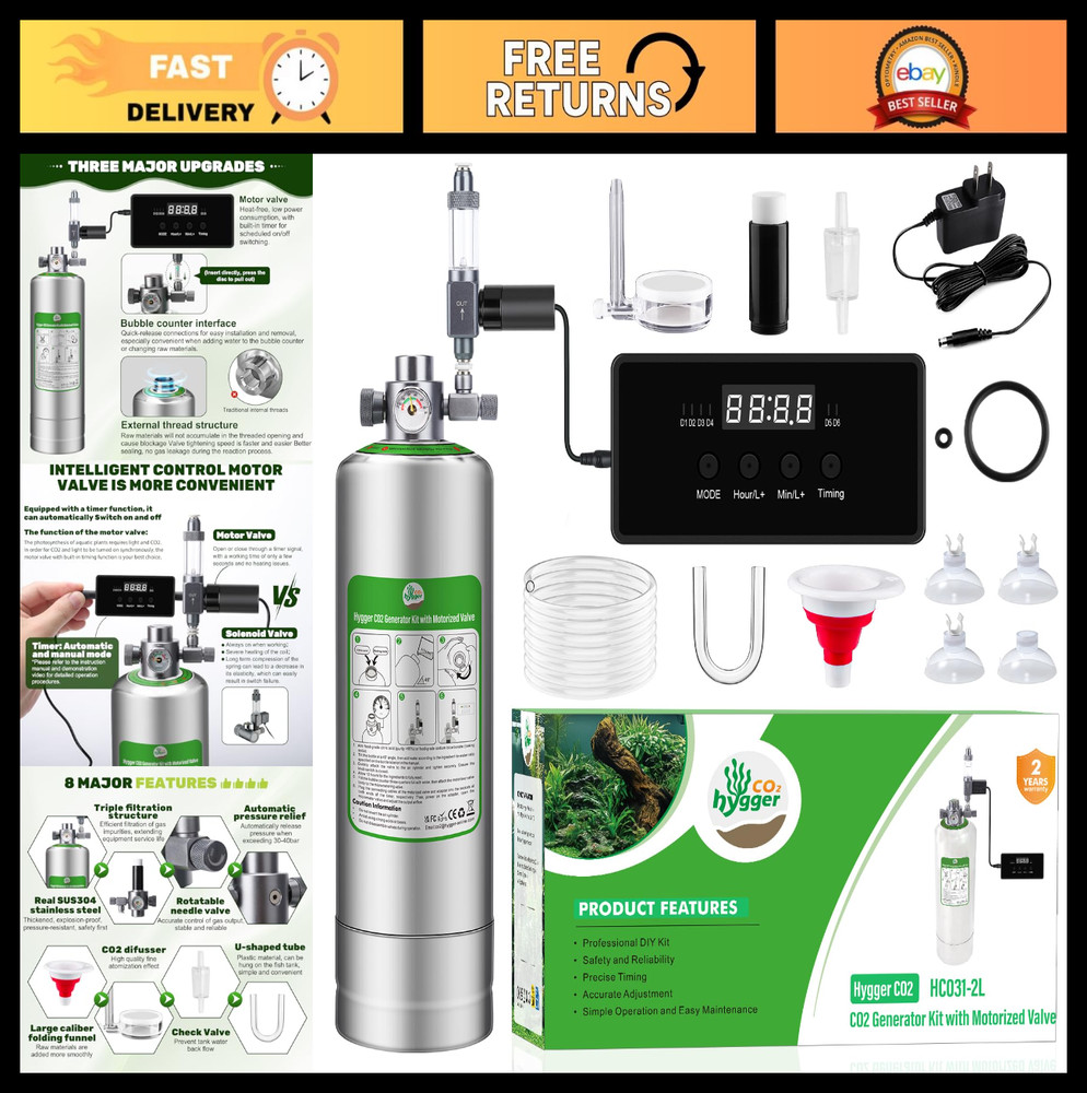 2L/5L Aquarium CO2 Generator System with Timer Motor Valve & Quick-Release Kit