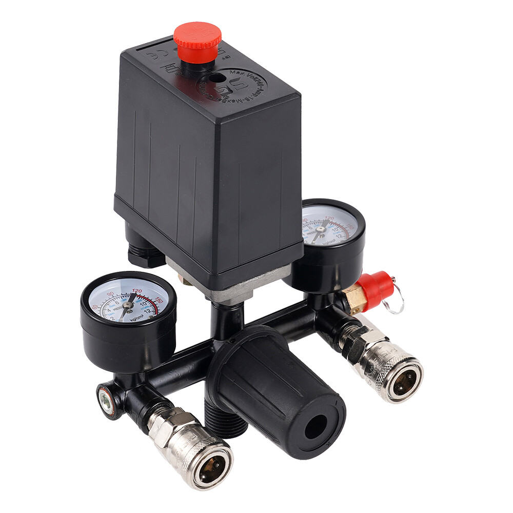 Air Compressor Pressure Control Switch Valve Manifold Regulator w/ Gauges Relief