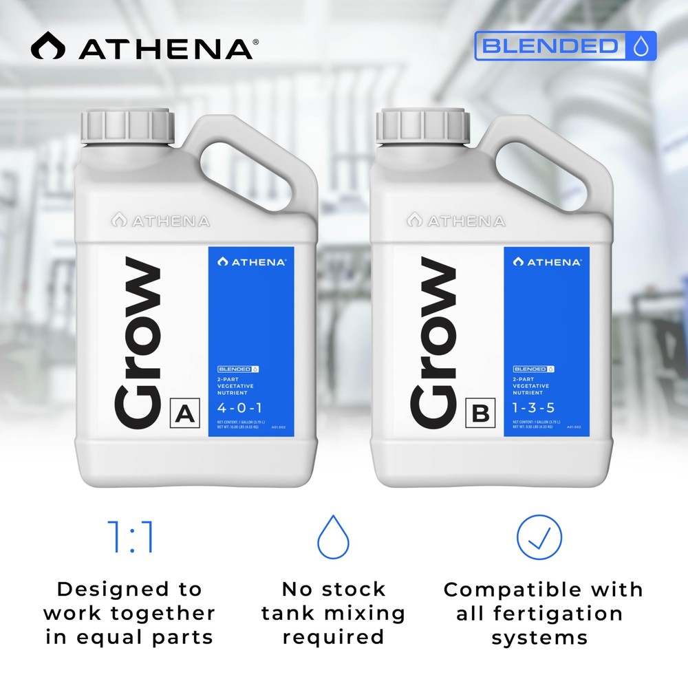 Athena Grow A&B (1 Gallon) - 2 Part Vegetative Hydroponic Nutrient - Balanced