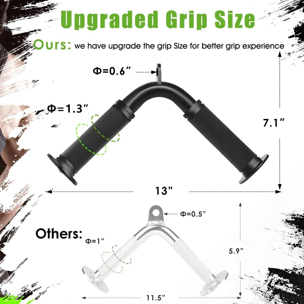 Double D Row Handle LAT Pulldown Attachments, 1.3 Inch Diameter Big Comfort R...