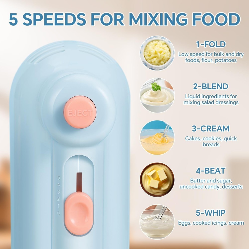 5 Speed Electric Handheld Kitchen Mixer Blue