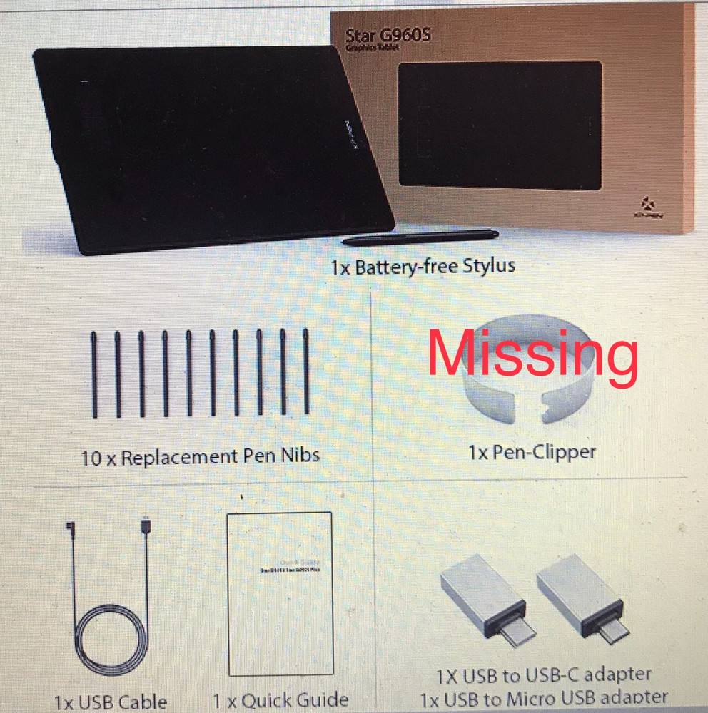 XP Pen, Star G960S Graphics Tablet 9"x6" (Open Box/Pen Clipper Missing) Working