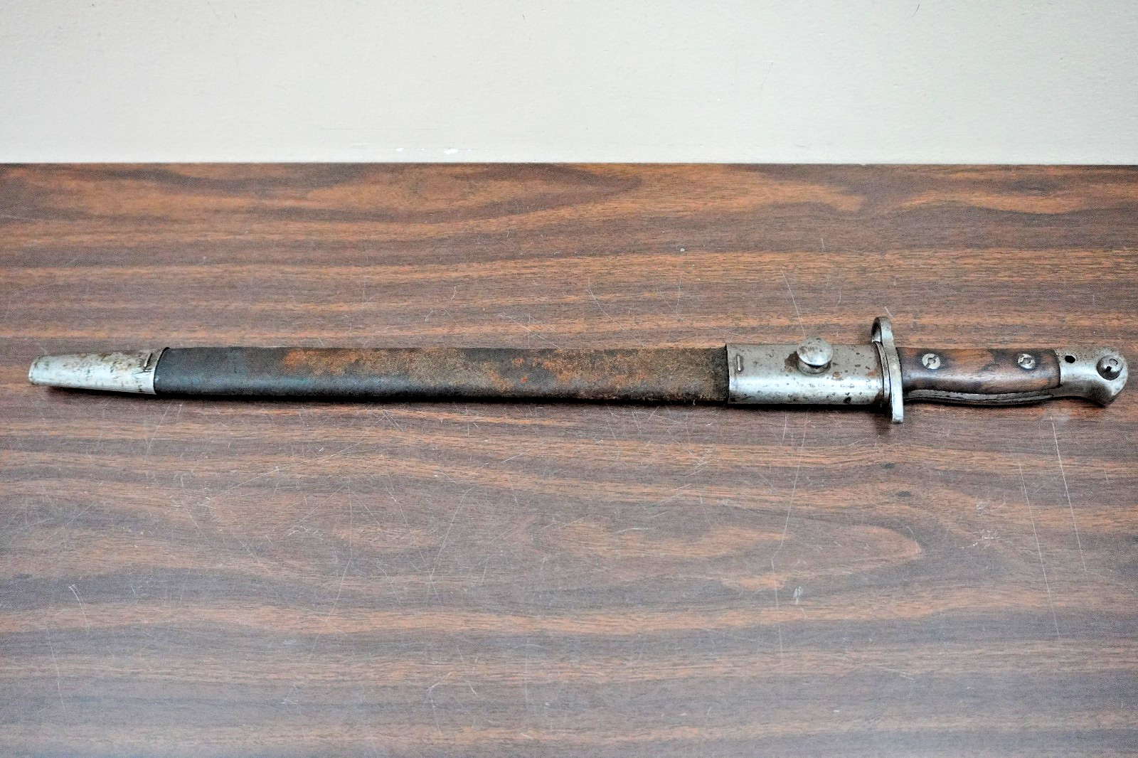 WWI British Lee-Enfield P1907 Rifle Bayonet with Scabbard Wilkinson 1917 Marked