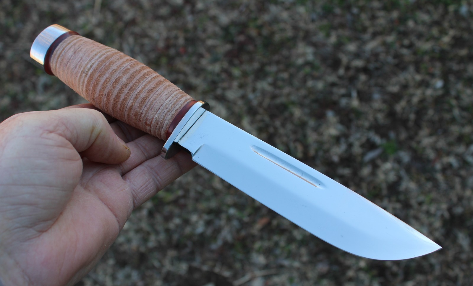 BGCK&T Custom Cattaraugus 225-Q Knife With New Leather Handle Sheath Full Blade