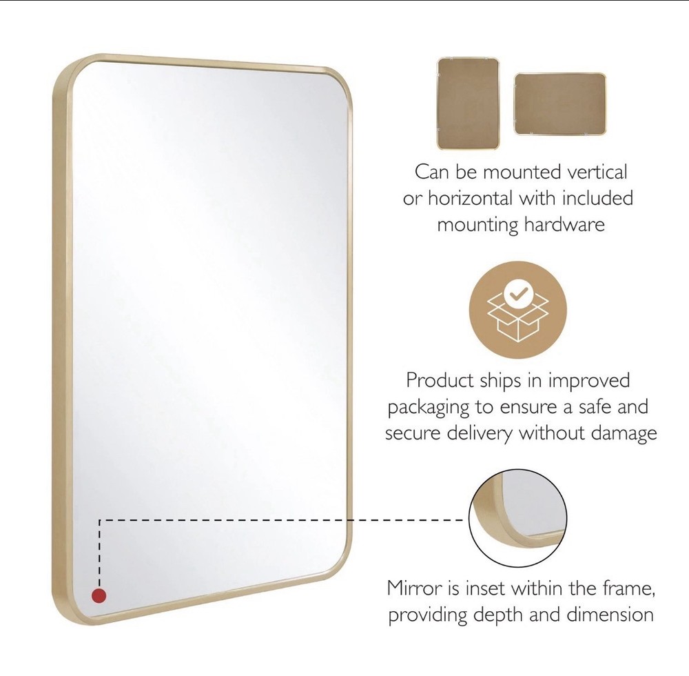 Design House 596718 Isla 24" W x 36" H Transitional Rectangular Mirror - Gold