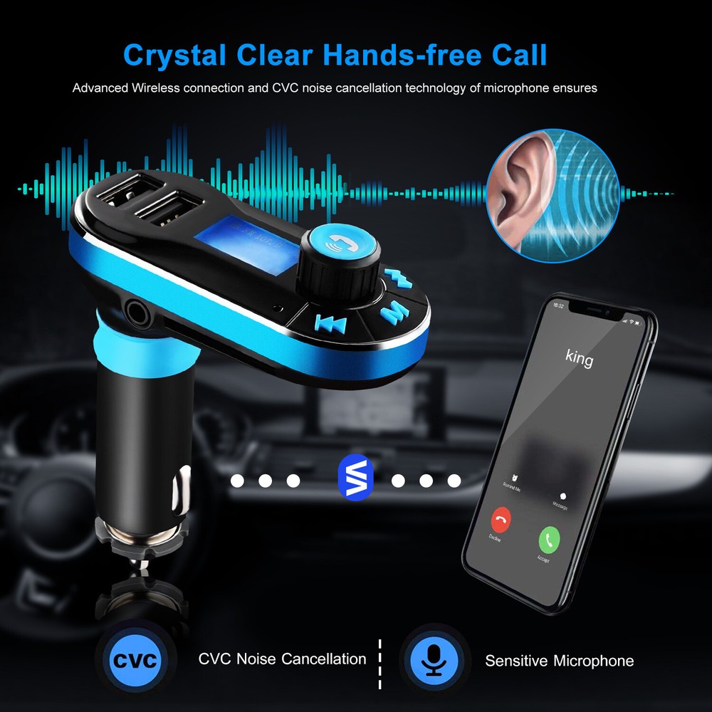 Car FM Transmitter Hands free MP3 Player Radio Adapter Aux-in LED USB Charger