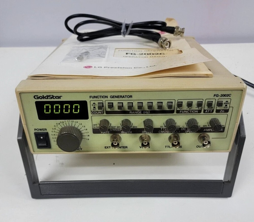 Goldstar FG-2002C Function Generator/ Operation Manual / Bnc Cable / Spare Fuse