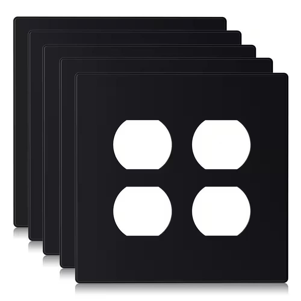 4-Gang Black Duplex Outlet Plastic Wall Plate (10-Pack)