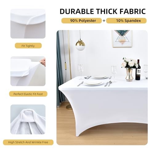 2-Pack 8ft Spandex Table Covers for Rectangle Folding 8-foot | 2-pack White